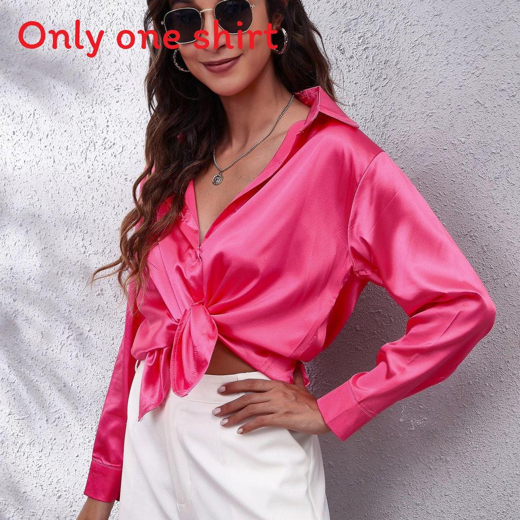 Satijnen Blouse Voor Dames Met Lange Mouwen En Knoopsluiting Voor Kantoor