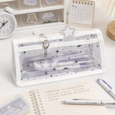 Sternenflügel-Print Federmäppchen Doppellagiges Federmäppchen Kawaii Schreibwaren-Organizer Schulbedarf