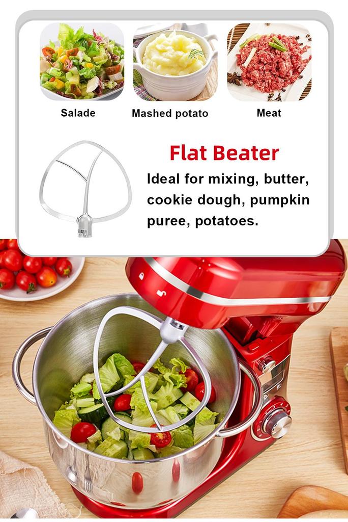 Biolomix Stand Mixer, 1200W DC Quiet Motor 6L Stainless Steel Bowl, 6+Pulse Speeds Electric Kitchen Mixer with LCD Timer, Dough Hook, Beater, Whisk