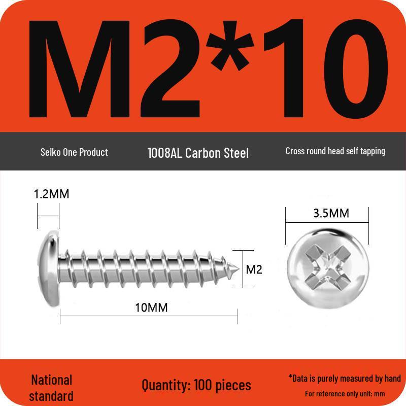Galvanized Self-Tapping Screws, Round Head, White Zinc, PA Cross Pan, Pointed Tail M1.2-M4