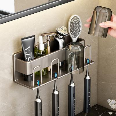 Aluminum Toothbrush Holder with Mouthwash Cup Wall Mount Toothpaste Storage Rack Electric Dental Tooth Brush Holder Stand Shelf