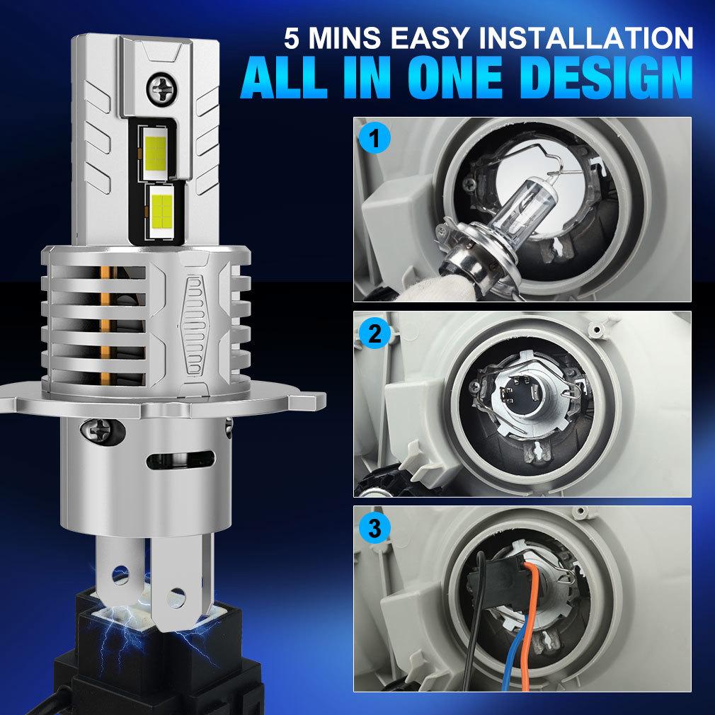 2Pcs 30000LM H4 LED Light Bulbs 9003 HB2 LED Headlights High&Low Beam 24pcs CSP Turbo Led Diode Lamps Wireless 70W Car Motorcycle Headlamp 12V 6500K