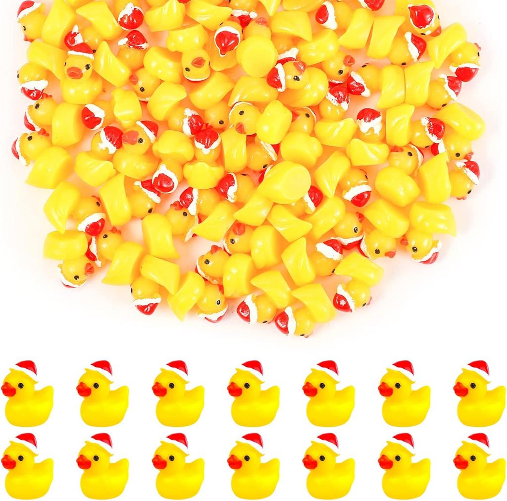 100/50Pc Mini Christmas Resin Ducks Tiny Miniature Ducks With Xmas Hat Figures For Craft Home Prank Game Dollhouse Party Decor
