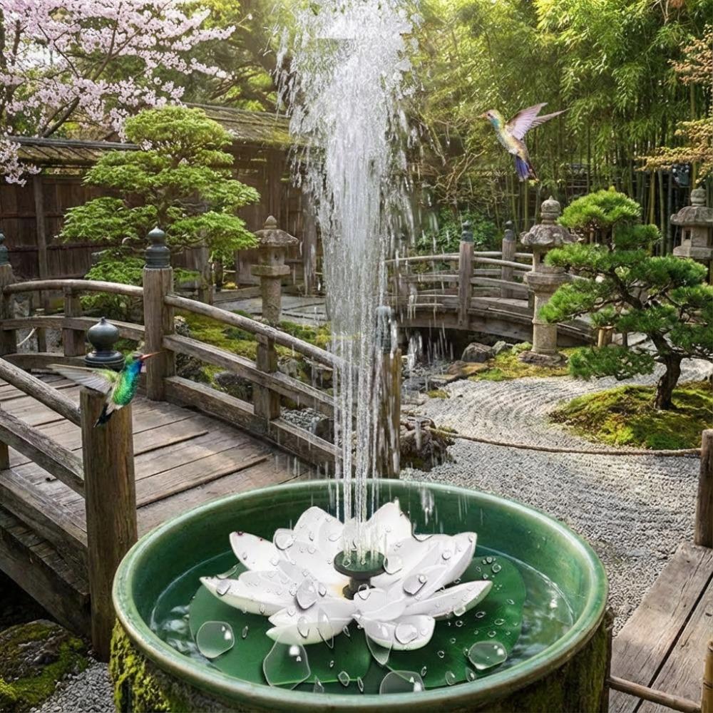 Solar-Wasserspiel, Schwimmende Mini-Lotus-Wasserpumpe/Teichpumpe, Perfekte DIY-Teichdekoration DIY-Vogelbad, 1,2W Wasserfallbrunnen