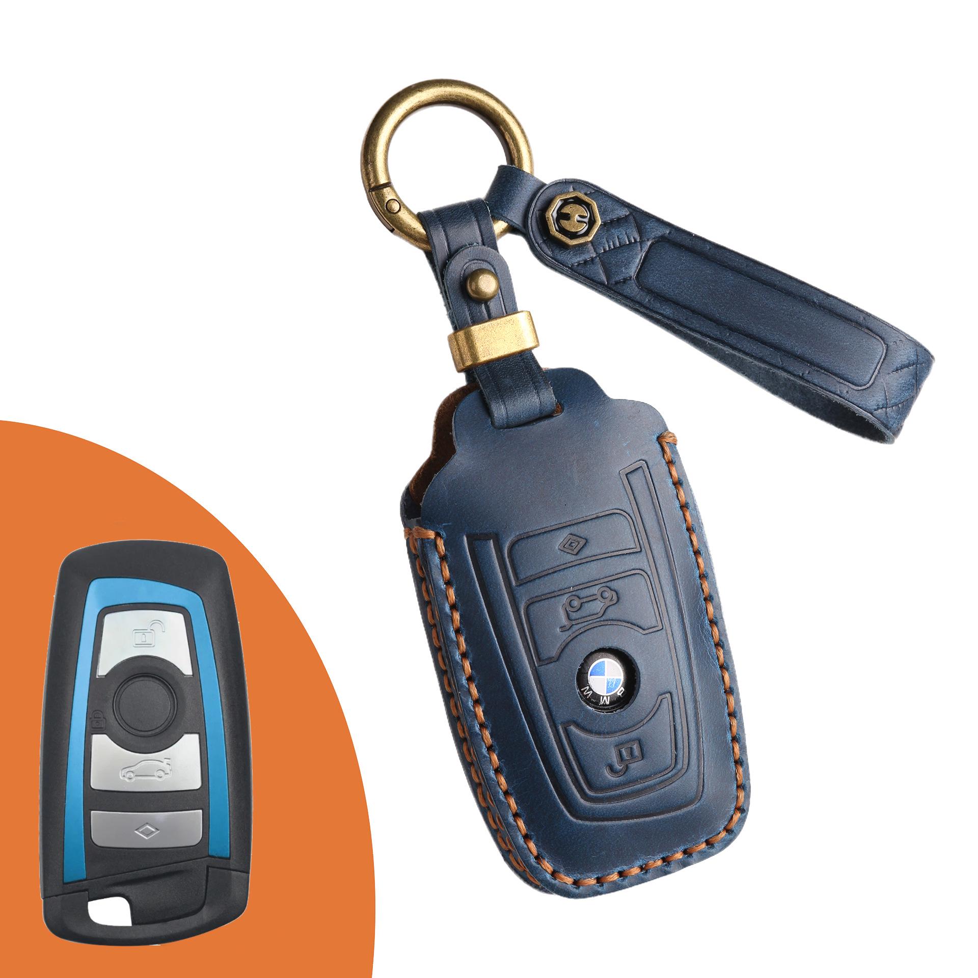 

Чехол для ключа из натуральной кожи для BMW 5 серии 730li - высококачественный чехол для автомобильного ключа с пряжкой синий