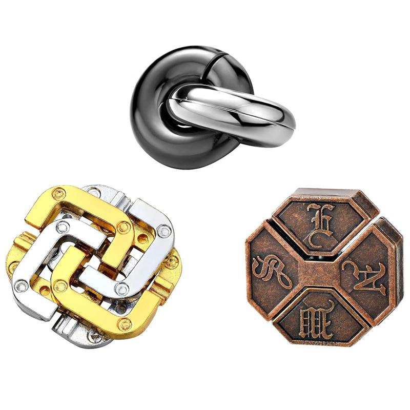 Difficult Magic IQ Brain Teaser Metal Puzzles 3PCS Unlock Interlocking Knot Disentanglement Educational Toys for Kids Adults