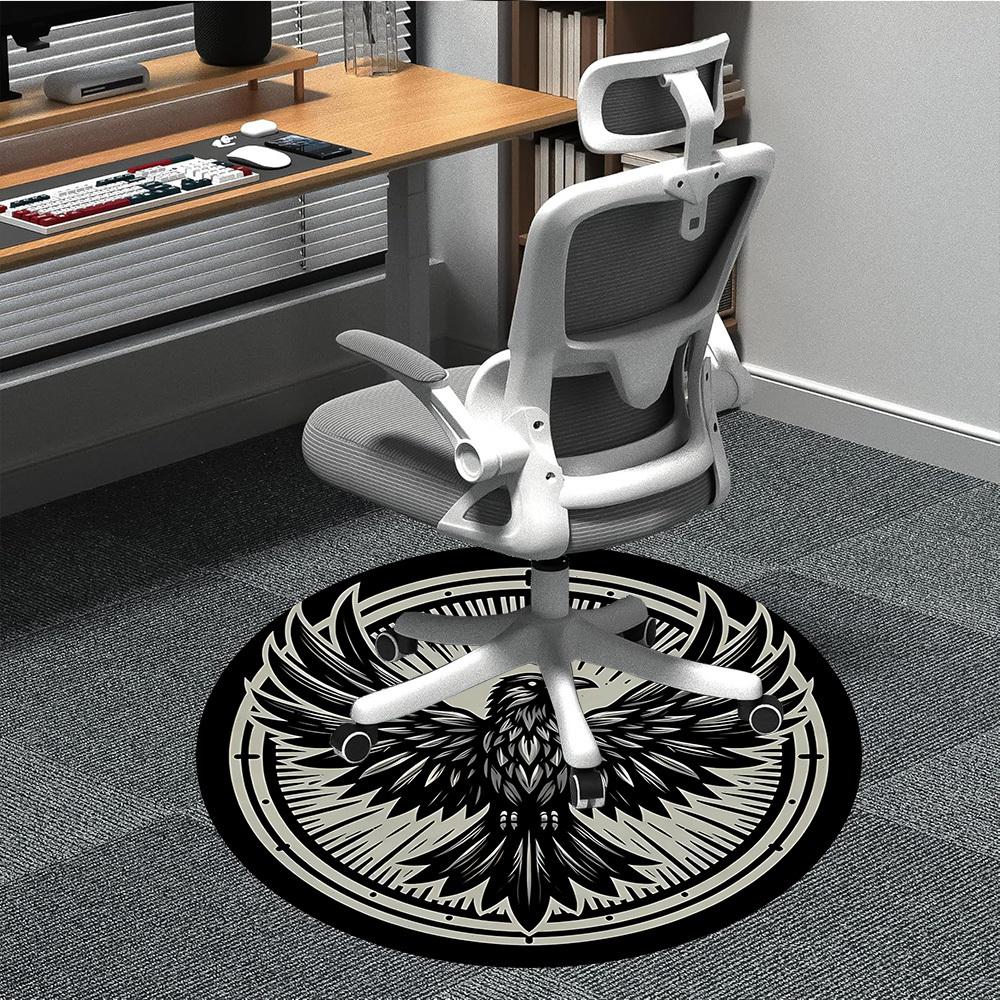 

1PC Raven Symbol Office Round Rug, Non slip, Soft and Durable Office Rug for Interior Decoration, Perfect for Office 80cm