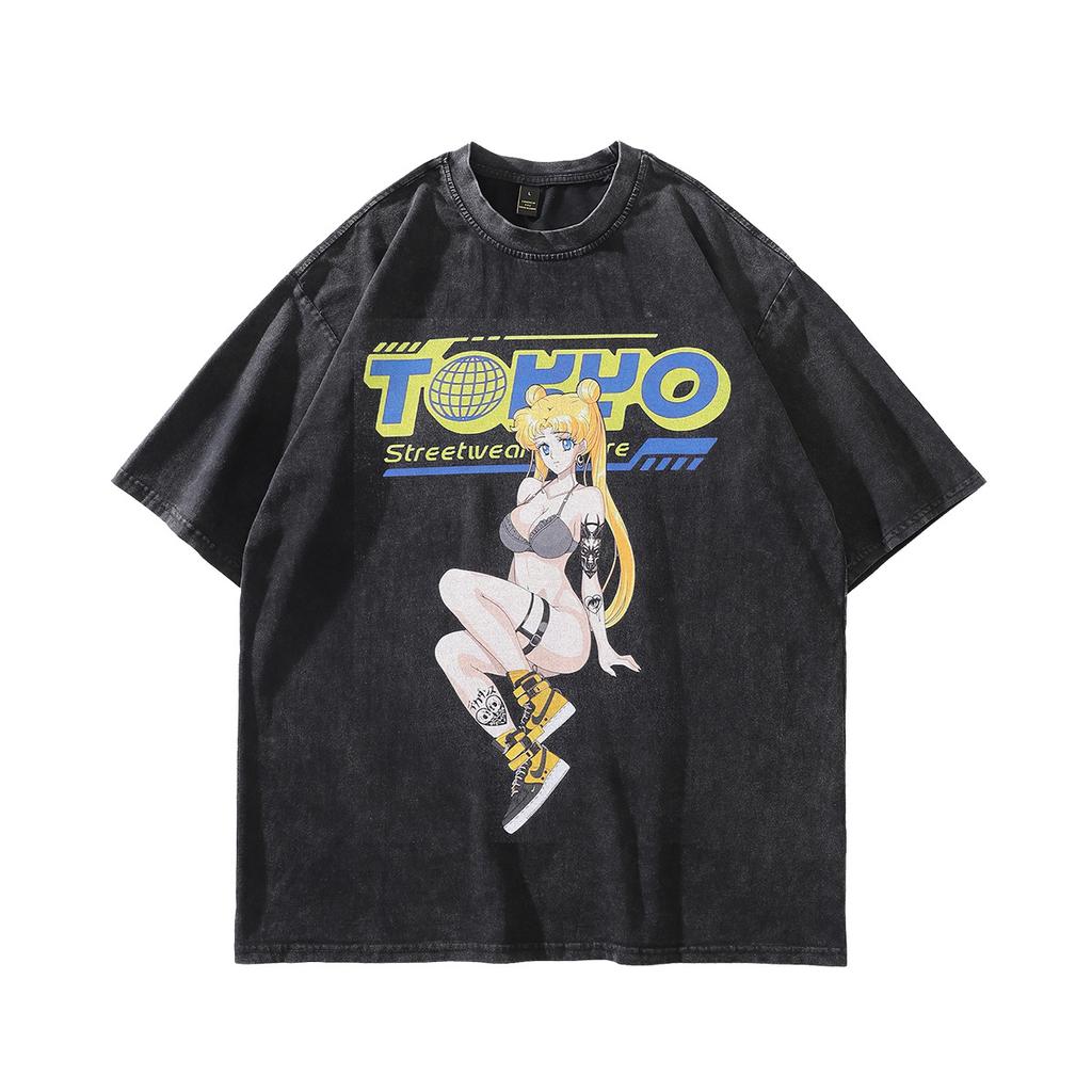 Harajuku Y2K Street Tide Brand Oversize Washed Old Short-Sleeved T-Shirt Men'S And Women'S Retro Half-Sleeved Bottoming Shirt