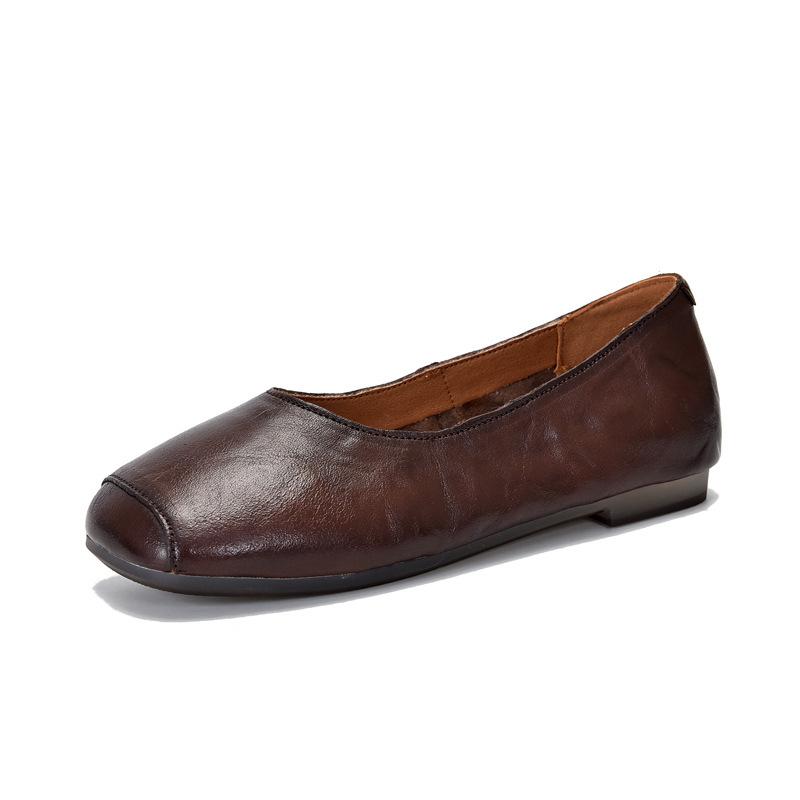 

Johnature, туфли на плоской подошве из натуральной кожи, повседневные лоферы, однотонные простые женские туфли без шнуровки на мягкой подошве 38 темно-коричневого