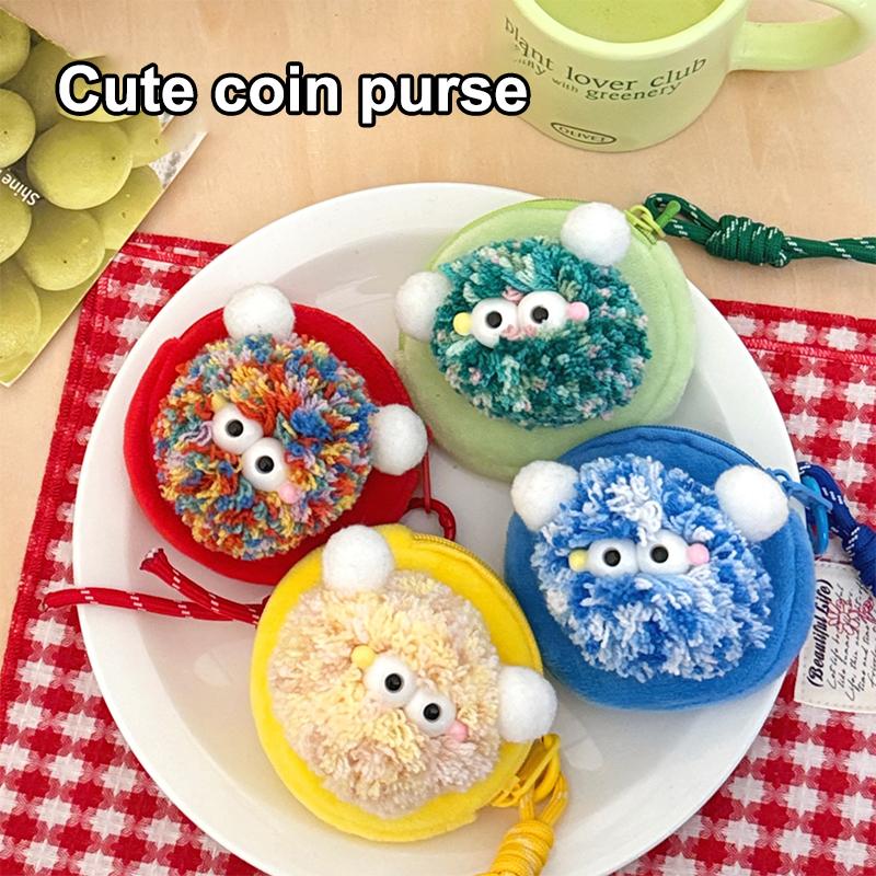 Creative Cute Fur Ball Coin Purse Cartoon Plush Doll Earphone Bag Key Pendant Backpack Hanging Decoration Couple Gifts