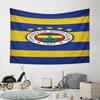 Fenerbahçe Logo On Blue-Yellow Stripes Pattern Wall Hanging Tapestry Decorative Tapestry Home Decor for Bedroom and Living Room