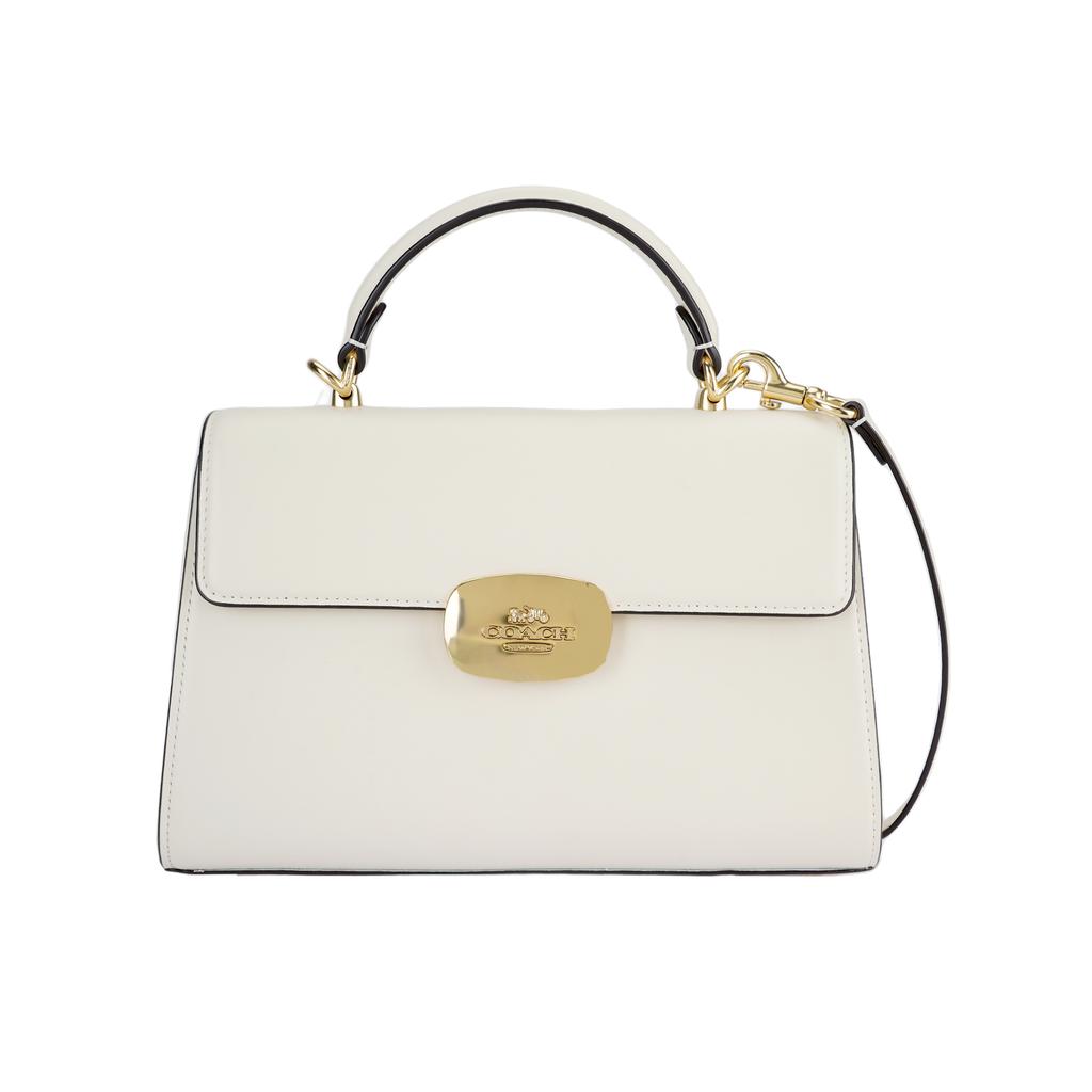 Coach Eliza 27 Classic Monogram Oval Lock Flap Hardware Leather Shoulder Crossbody Tote Bag Large Women Handbags Chalk-White CP006-IMCHK