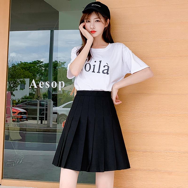 

Новая женская юбка А-силуэта с высокой талией, однотонная, плиссированная, больших размеров, средней длины, приталенная, в стиле академии XL чёрный