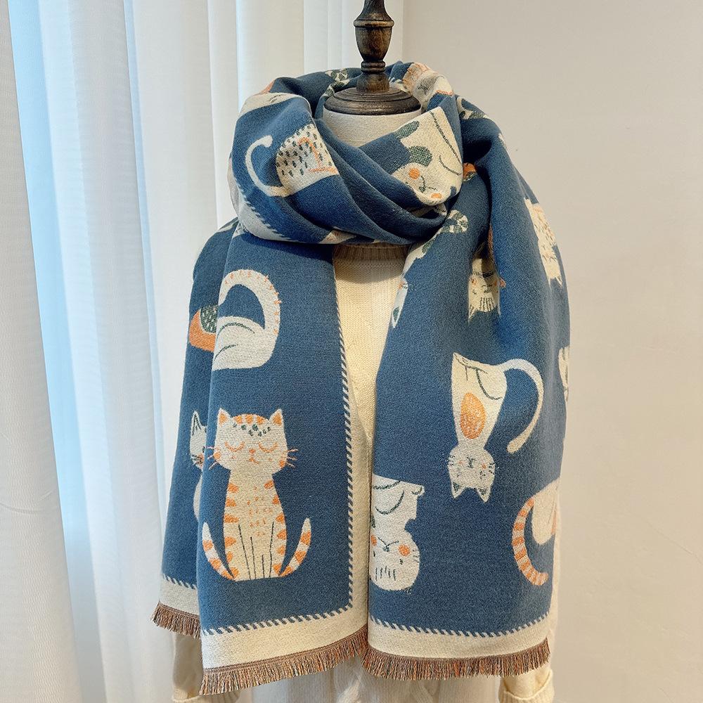 New Double-sided Contrasting Color Jacquard Scarf Women's Winter Warm Fashion Shawl Outer Shoulder and Neck Protection