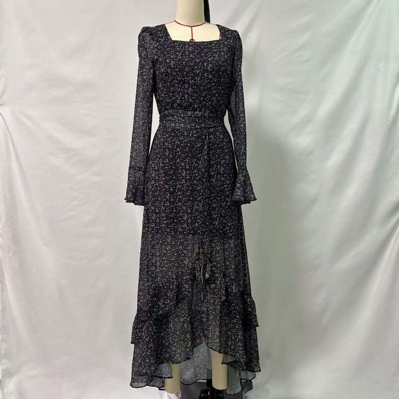 

Western Style New Fashion Casual Floral Design Dress Printed Square Neck Dress Flower color 2XL