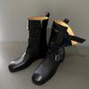 Fashion 2025 Autumn New Women's Shoes Split Leather Mid-calf Boots Square Toe Pull-on Mid Heel Belt Buckle Western Boots Modern Boots