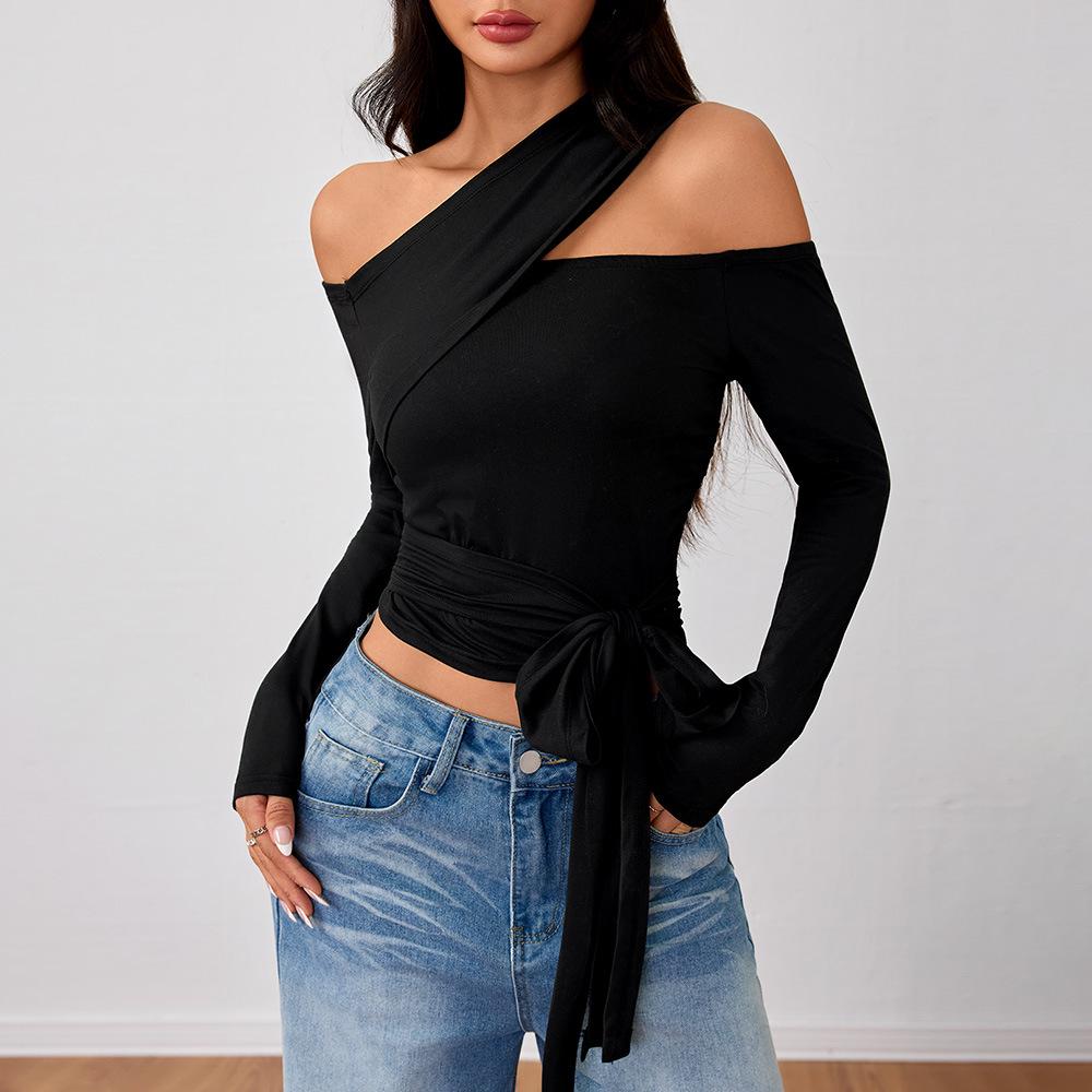 

Women s Autumn/Winter 2024 Street Style Irregular Long Sleeve T-shirt S чёрный