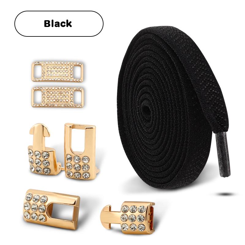 Gold Diamond buckle Shoelaces without ties Elastic Laces Sneakers Tennis No Tie Shoe laces Flat Shoelace for Shoes accessories