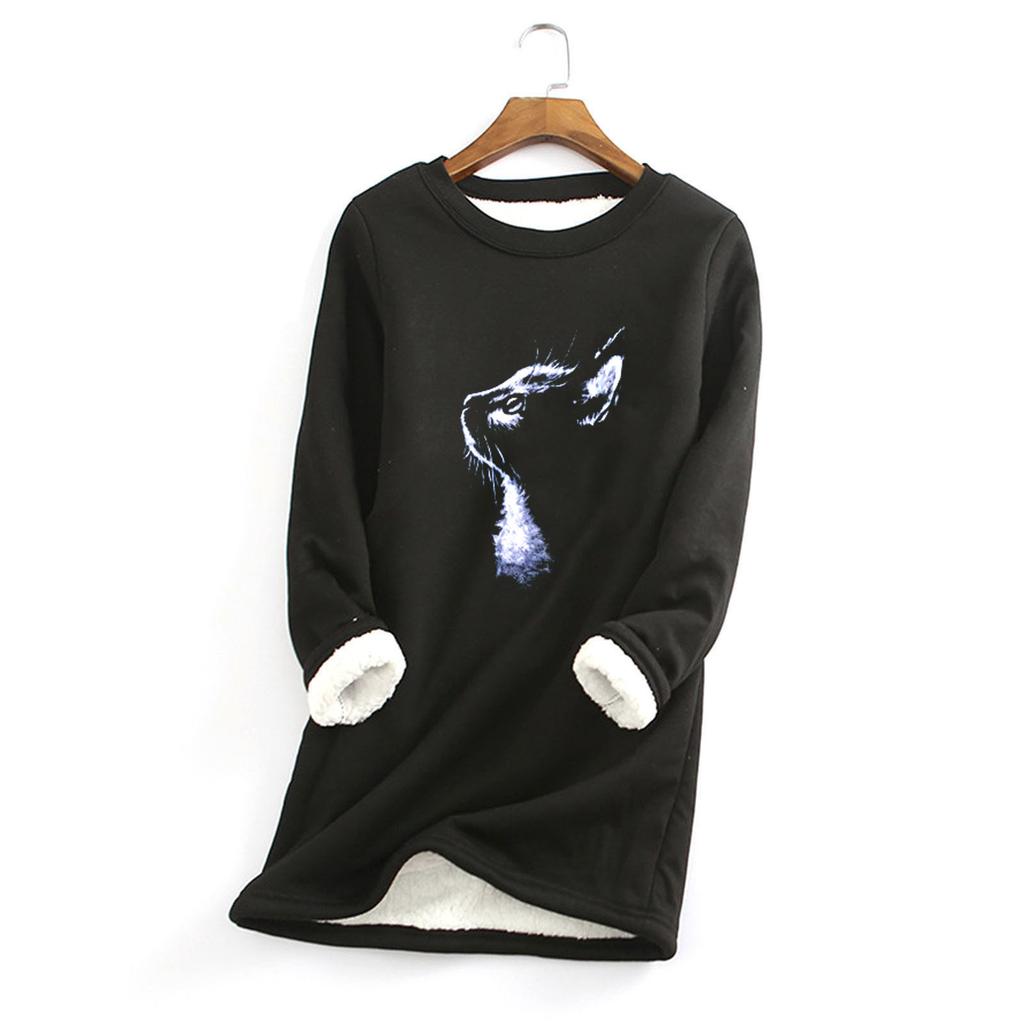 Women Thick Fleece Printing Sweatshirt Warm  Underwear Top