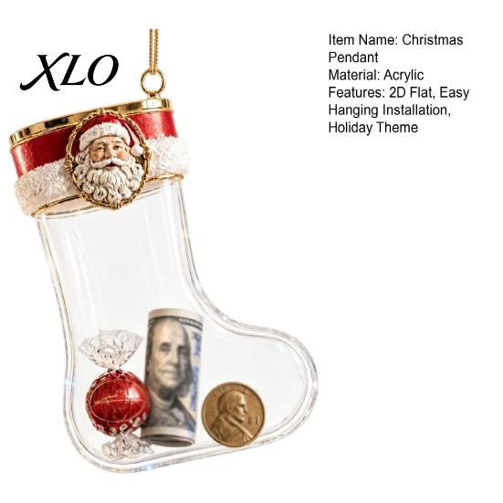 3D Three Dimensional Gift Ornaments Fillable Christmas Stocking Acrylic Ornament, Transparent Candy Filled Tree Small Fillers for Holidays Hanging