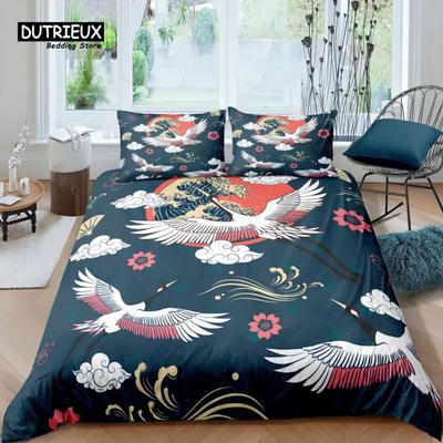 Home Living Luxury 3D Japanese Crane Bedding Set Fish Duvet Cover Pillowcase Kids Bedding Set Queen and King EUUSAUUK Size