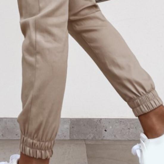 Women Bodycon Pants Solid Color Pockets Spring Autumn All Match Ankle Tied Cropped Pants for Daily Wear