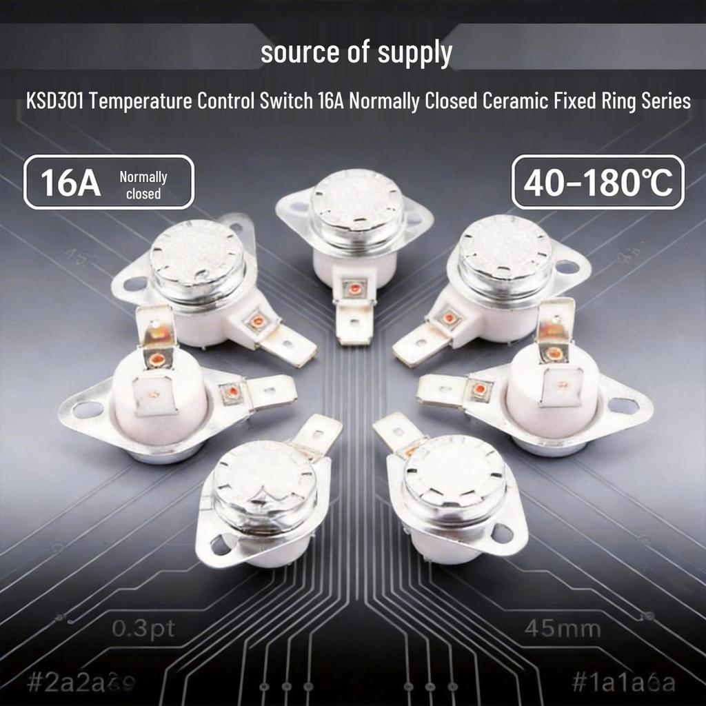 Ceramic Bending Leg KSD301 Normally Closed Temperature Control Switch, 40-180°C, 250V/16A