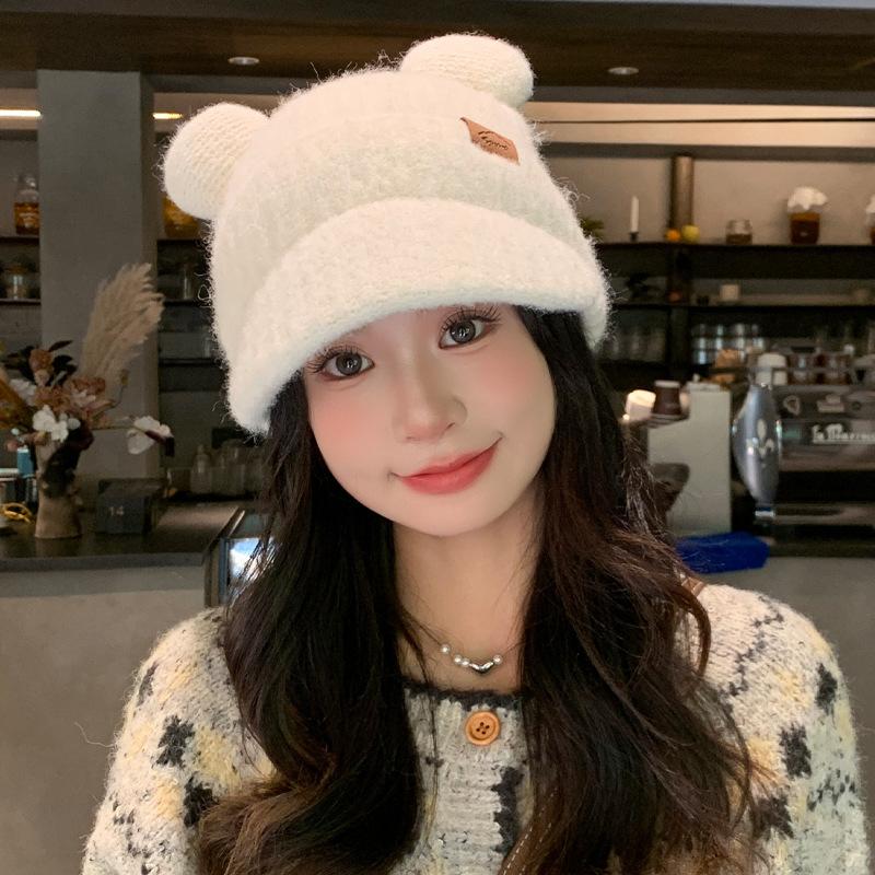 

Women s Sweet and Versatile Bear Ears Knitted Wool Hat Autumn and Winter Casual Windproof Head Hat Outdoor Warm Hat average size