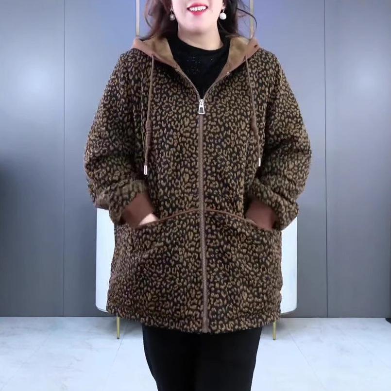 

Плюшевое теплое пальто с леопардовым принтом большого размера для женщин 3XL 80-90 kg