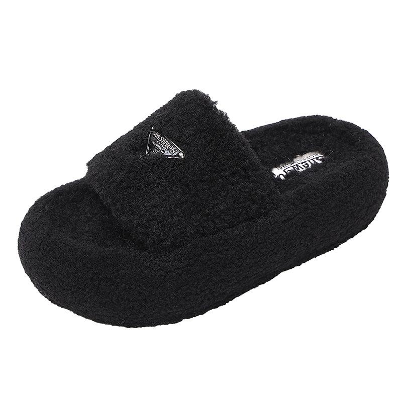 Mao Mao Slippers Women Wear Thick Soles To Increase the Height of Autumn and Winter Cotton Towing Home Light Luxury Inverted Triangle Explosion Plush