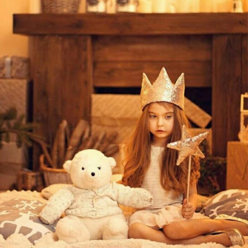 Ins Baby Shower Girl Glitter Pink Crown Boy Birthday Party Headwear Stage Performance Headband Star Fairy Stick