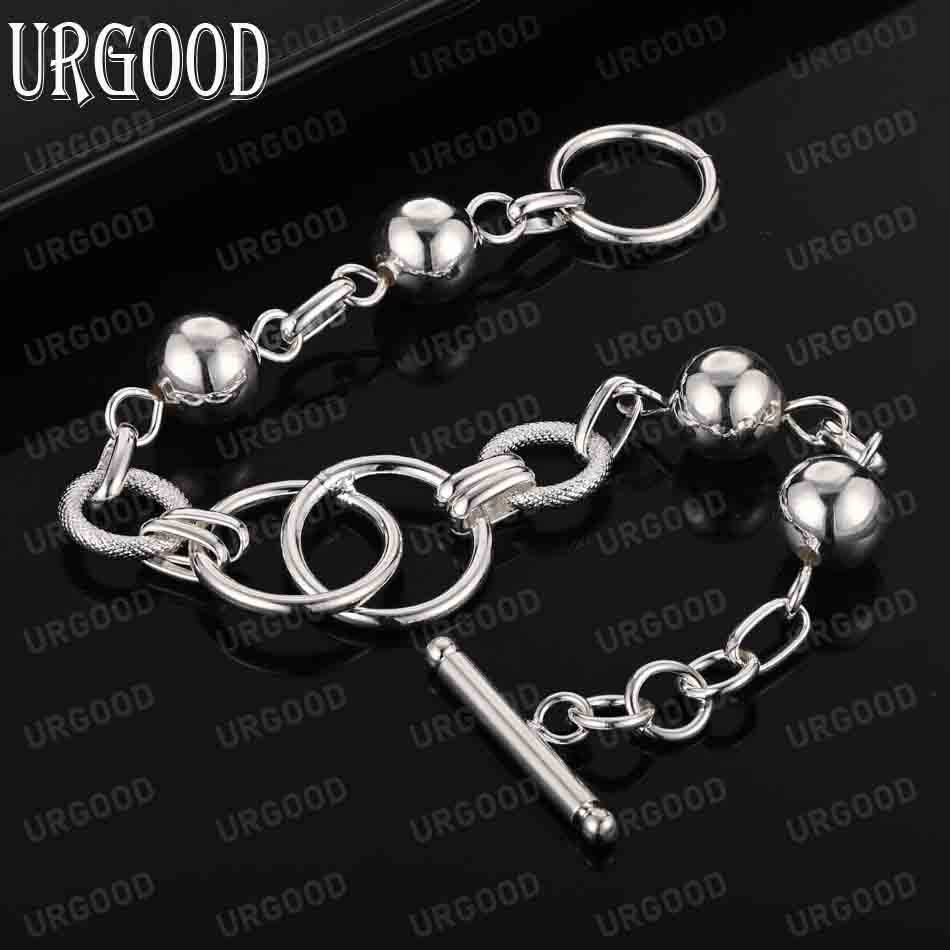 925 Sterling Silver Multi Circle Ball Smooth Bead Chain Bracelet Fashion Wedding Jewelry