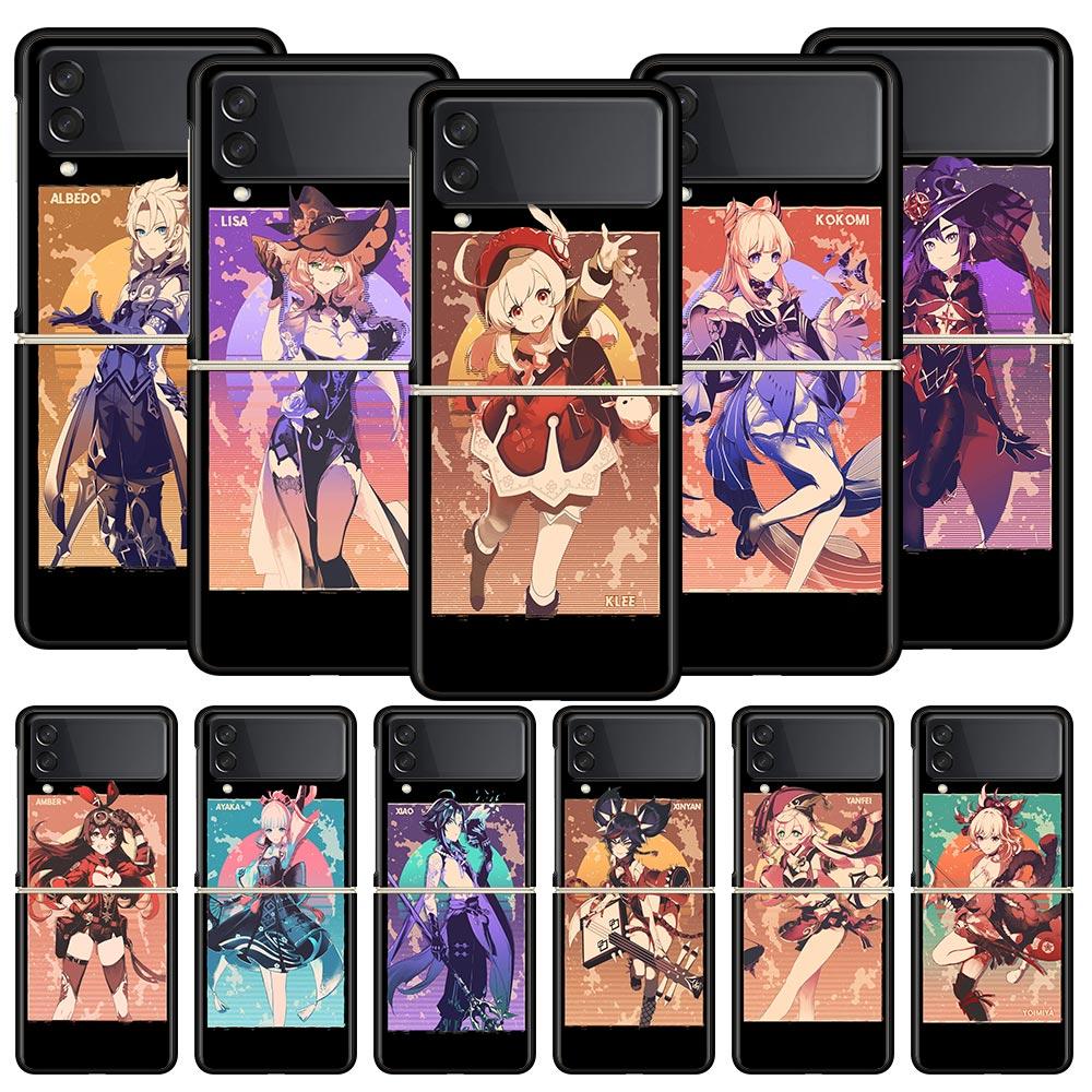 

Чехол для игрового телефона Genshin Impact для Samsung Galaxy Z Flip 3 4 5, черный, складной, жесткий, для ПК, защитный чехол Samsung Z Flip 4