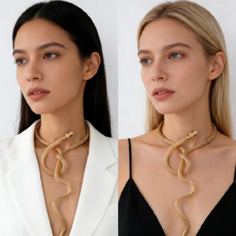 Stylish Retro Snake Necklace Multi Wear Option as Chokers Bracelet or Armband Adjustable Flexible Alloy Materials