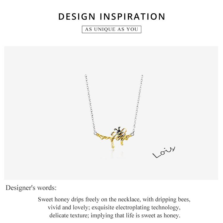 Bamoer Náhrdelník z ryzího stříbra 925 s živou čmelákem a sladkým medem, pozlacený řetízek s lesklým smaltem, módní šperk pro ženy
