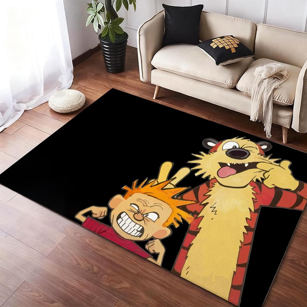 Anime C-Calvin And Hobbes Floor Mat Flannel Rugs Cozy Plush Thickened Soft Warm Winter Non Slip Living Room Home Indoor Use