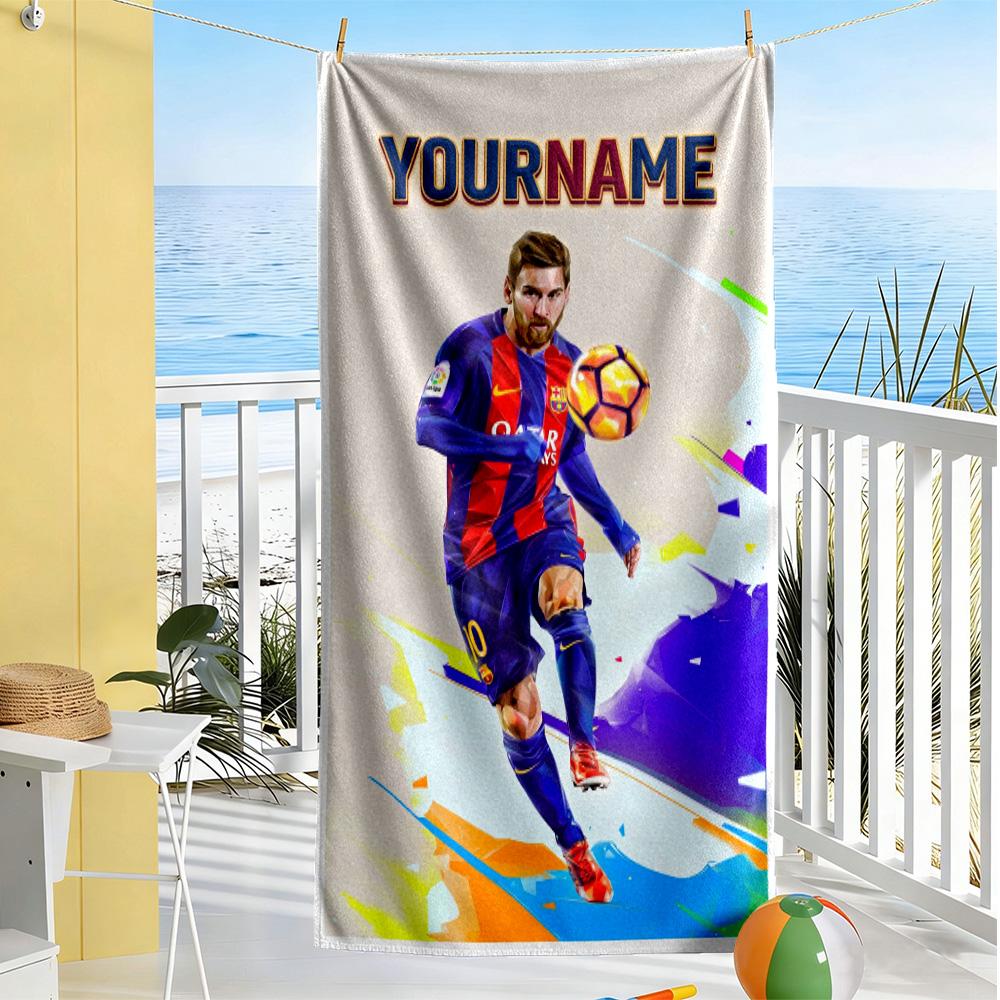 Messi Personalisiertes Text Strandtuch Hohe Saugfähigkeit & Schnelltrocknend Perfekt für Reisen Yoga Camping und Schwimmen