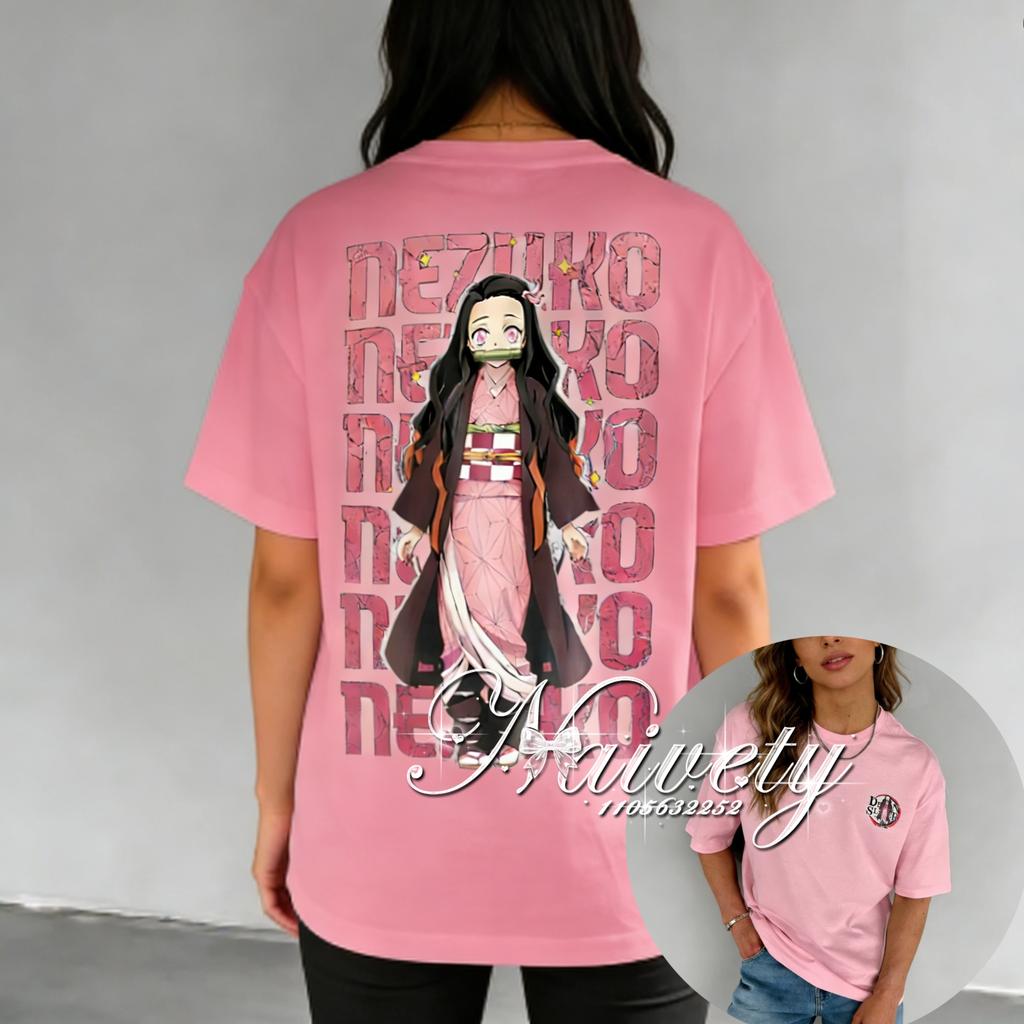 2026 Demon Slayer Nezuko Kamado Printed Cotton Tshirt Summer Breathable Loose Cool Tops For Adults Kids Couple Family Y2k