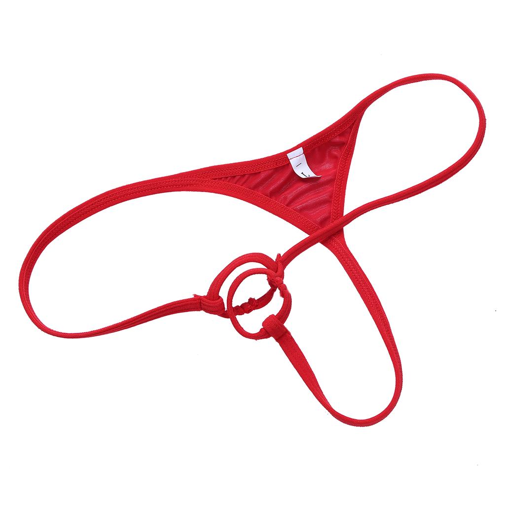 Men Lingerie Patent Leather G-String With Hole Loop Bikini Briefs Underwear Underpants