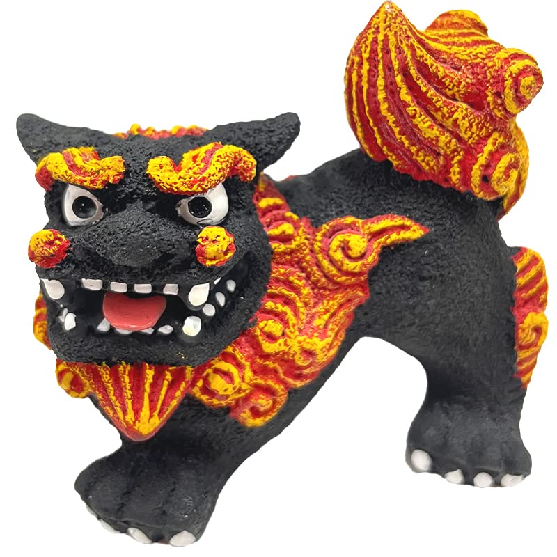 Okinawa Souvenir Shisa Figur, Mini, Curry Shisa für den Eingang (Schwarz/Horizontal)