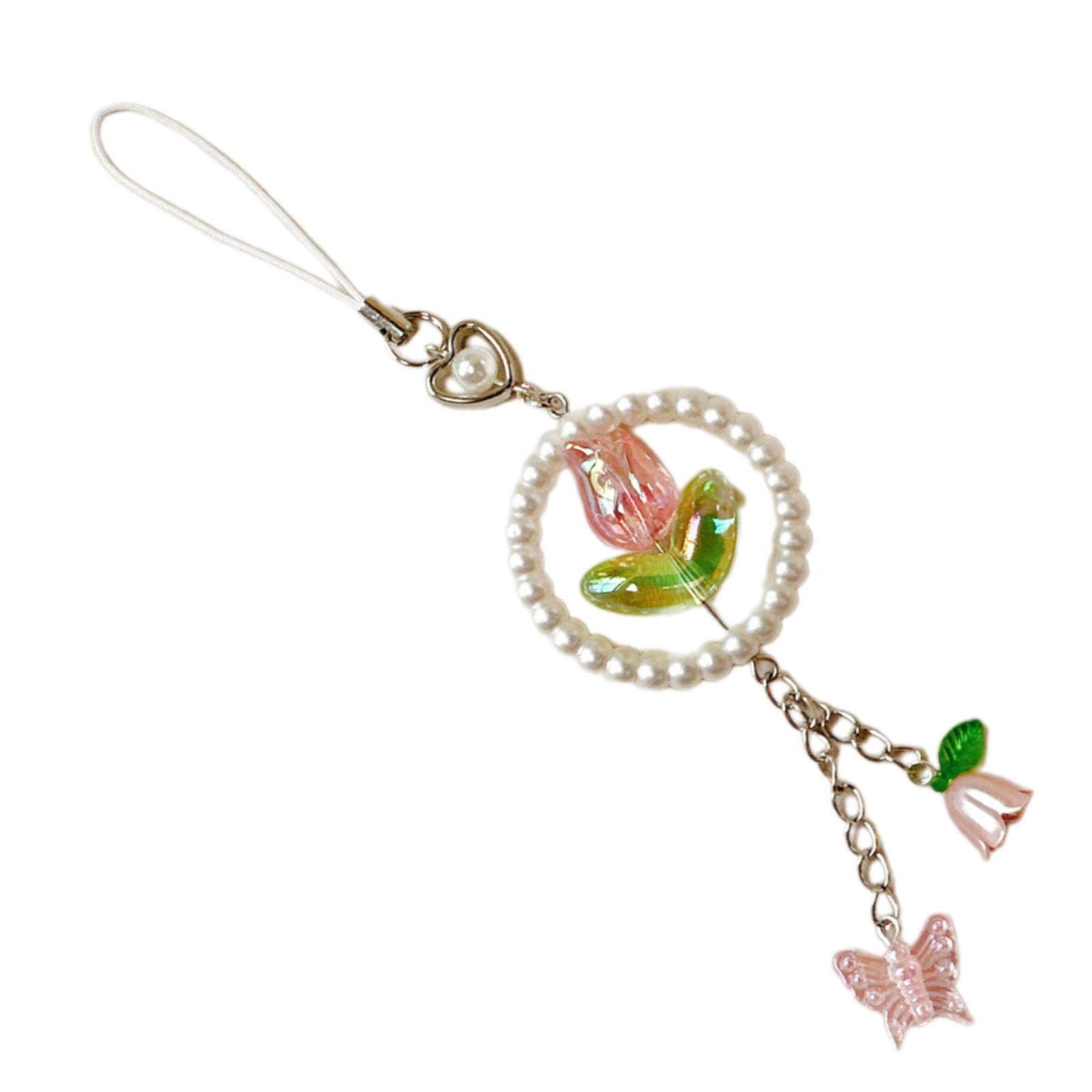 Элегантный цветок бабочка телефонный брелок с бусинами акриловый мобильный аксессуар — фото 3