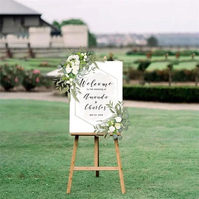 2 Pcs Artificial Wedding Arch Flowers Kit Wedding Flowers Garlands Silk Peony Flower Swag Welcome Sign Floral for Ceremony Party