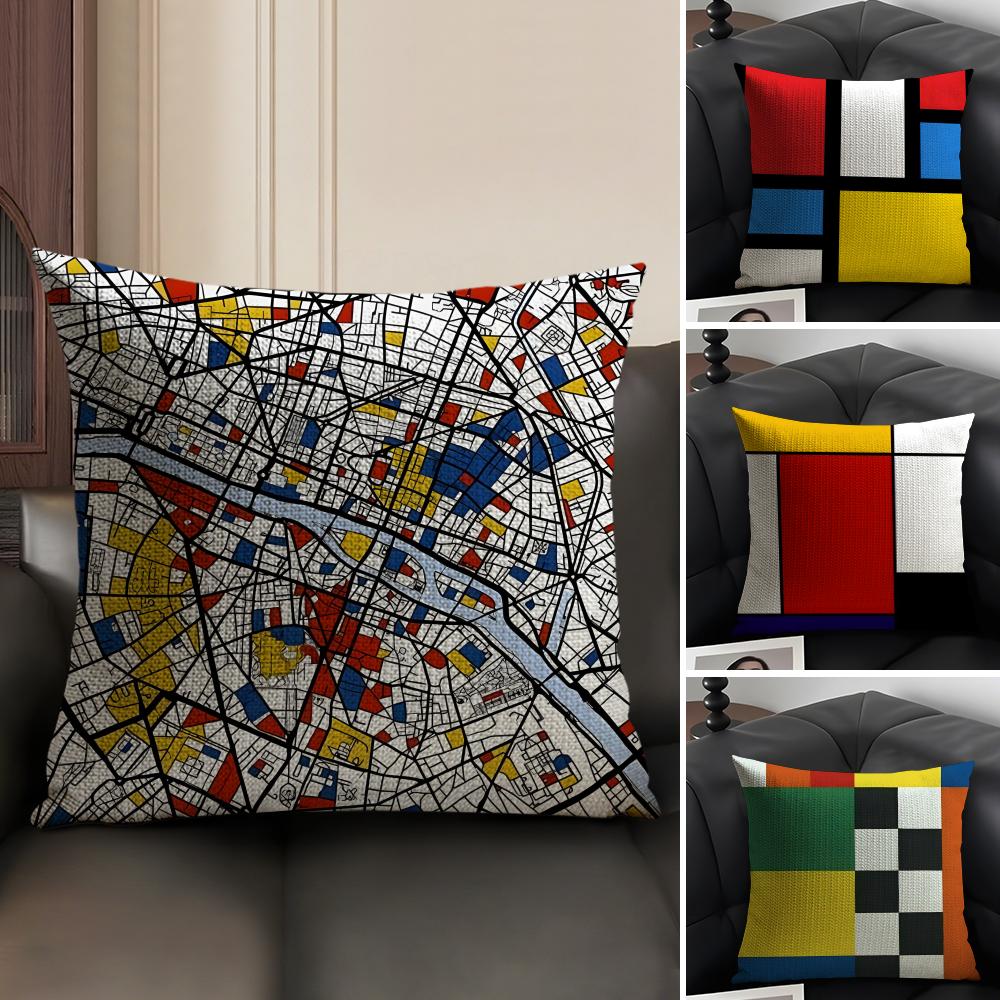Piet Mondrian Fashion Cushion Cover Natural Linen Organic Fabric DoubleSided Printing Sofa Home Decor Gift Pillow Case
