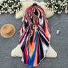Spring Autumn Women Elegant Print Miyake Fold Cape Robe Batwing Sleeve Oversized Loose Pleated Home Dresses