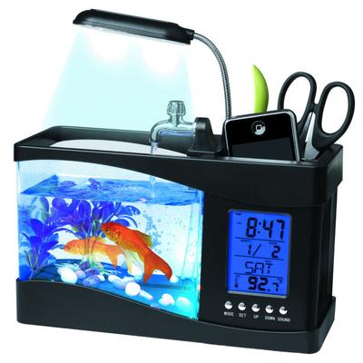 Multifunctional USB Mini Aquarium Fish Tank Aquarium with LED Lamp LCD Display Screen Clock Storage