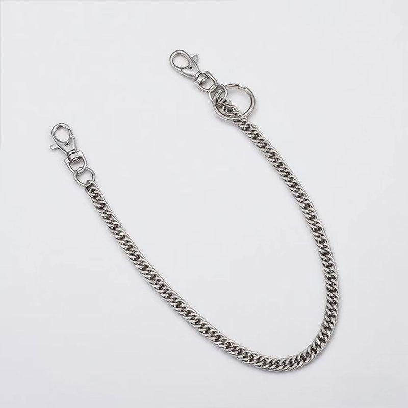 American Retro Bright Silver Metal Single Layer Jeans Chain Hip Hop Punk Style Waist Chain Men And Women Trendy Cool Personality Waist Accessories
