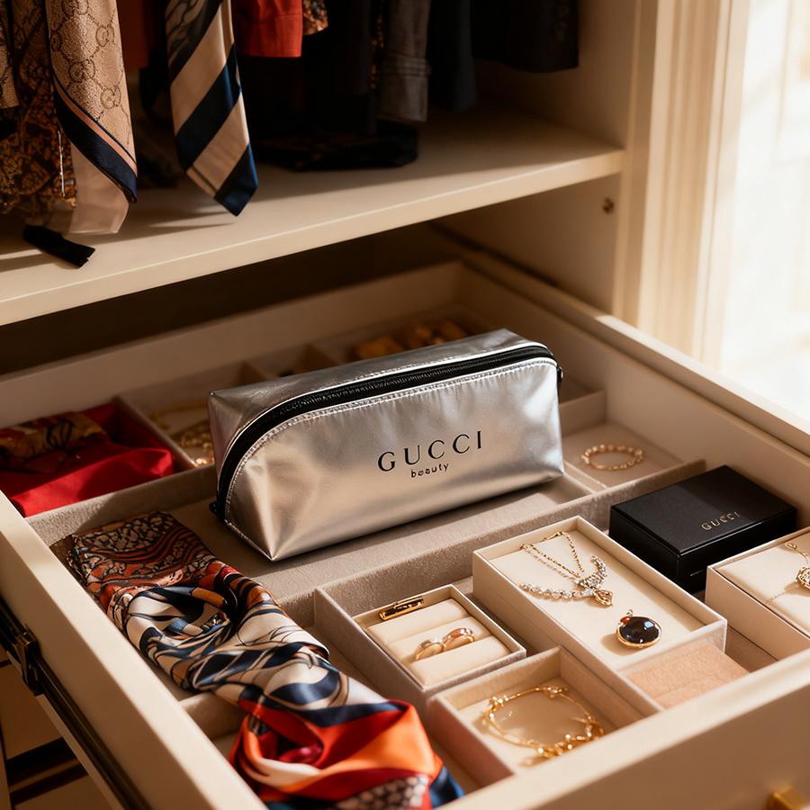 

1 шт. женская косметичка для хранения, из ткани из чистого хлопка. Подходит для поездок на работу и вечеринок. Экологически чистый серебряный