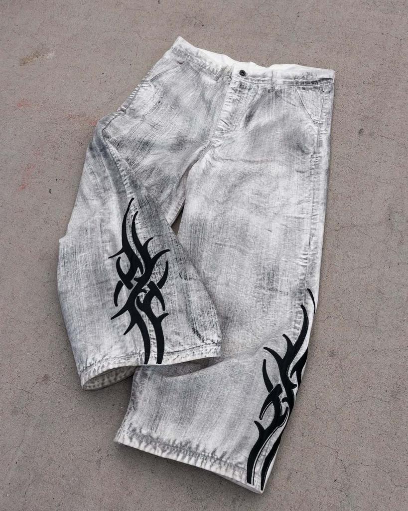 Unisex Street Goth Vintage Y2k Kalhoty Módní Hip Hop Džíny Muži Ženy Street Široké Kalhoty Volné Americké Ležérní Džíny