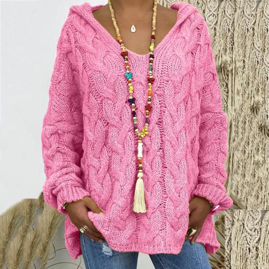 Knitted Hoodie Hooded Coldproof Thick Autumn Winter Solid Color Loose Sweater Jumper Female Clothing