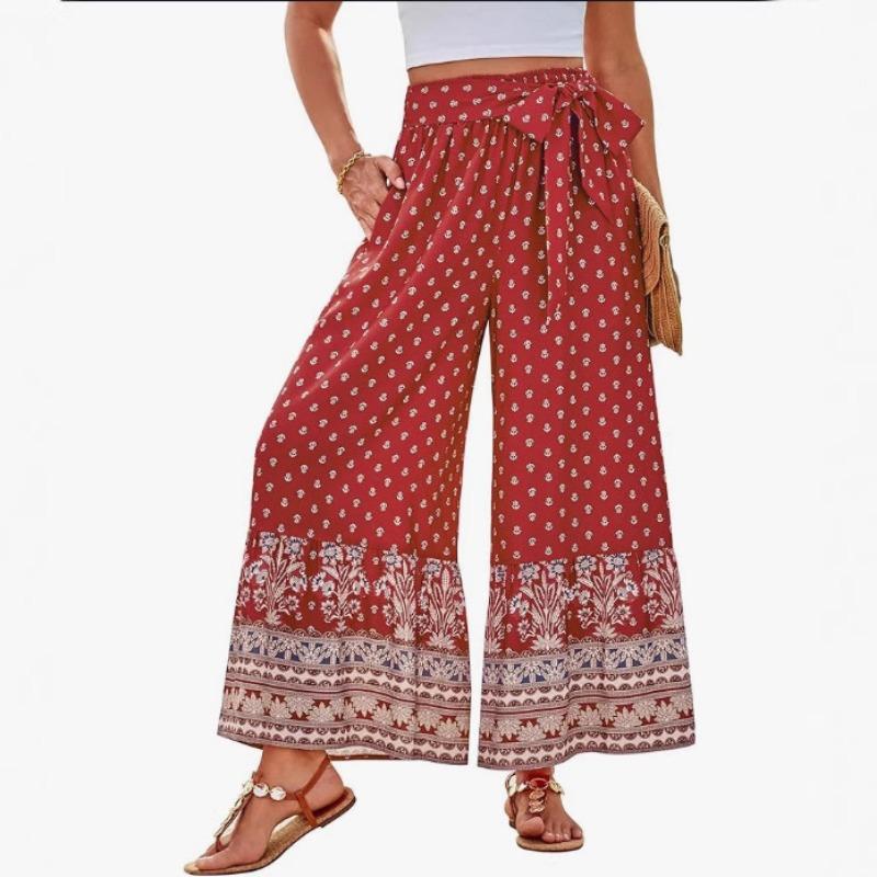 Women S Printed Wide Leg Palazzo Pants Elastic Waist Long Culottes S